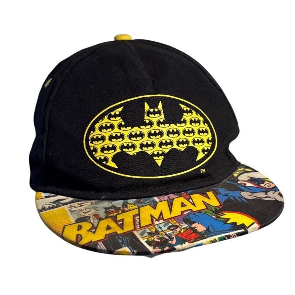 Batman Snapback Hat With Comic Brim & Yellow Logo